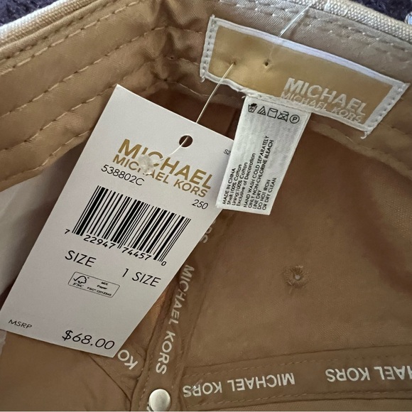MICHAEL KORS Embroidered Signature Logo Cotton Adjustable Beige Baseball Hat NWT - Picture 8 of 11